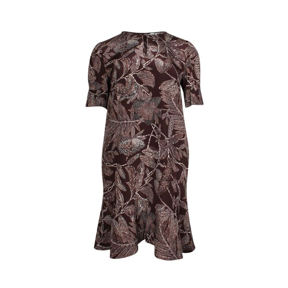 Chloe Flared Skirt Floral Dress in Brown Silk